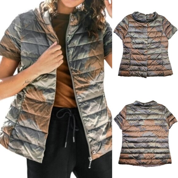 Anorak Packable Short Sleeve Down Quilted Puffer Jacket in Camo - Picture 1 of 9